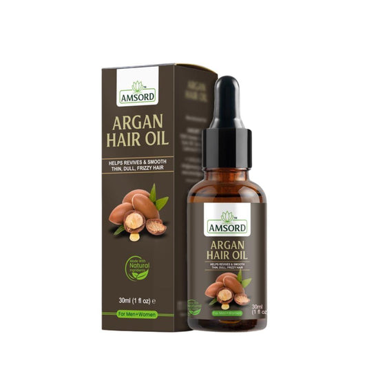 AMSORD Argan Hair Oil - Natural Moroccan Argan Oil Extract. Revives and Smooth Thin, Dull, Frizzy Hair. For All Hair Types (Men and Women) - 1fl.oz (30ml).